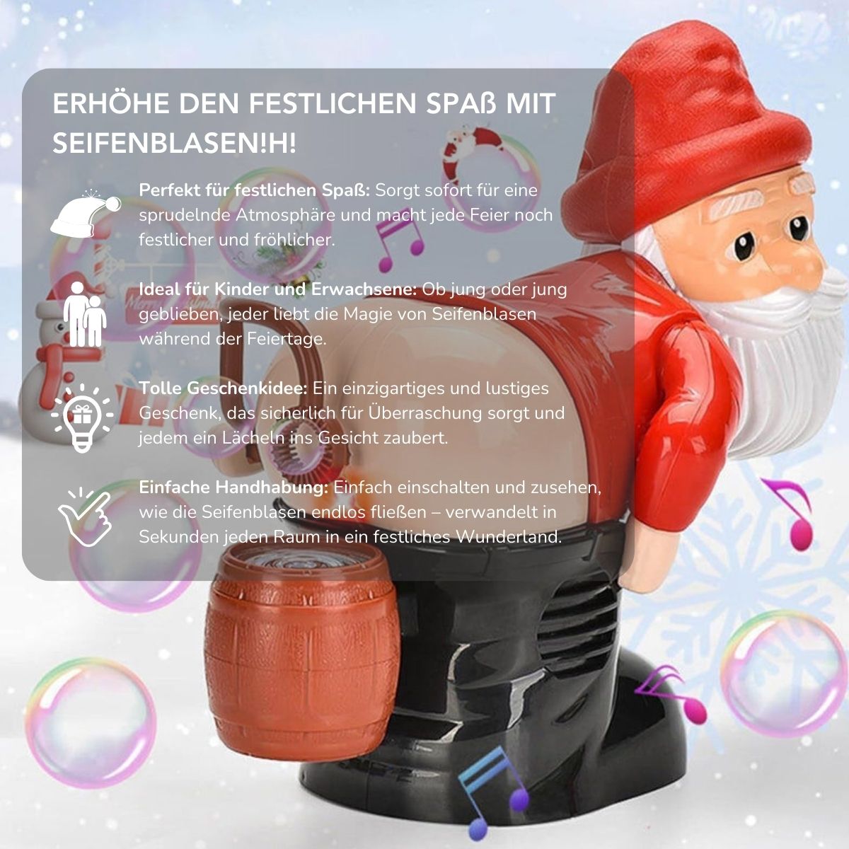 Serenosole™ BubbleSanta Seifenblasenbläser | Bläst endlose Blasen für unaufhörlichen Spaß und Freude | Ultimative Blasen-Spaß 2024