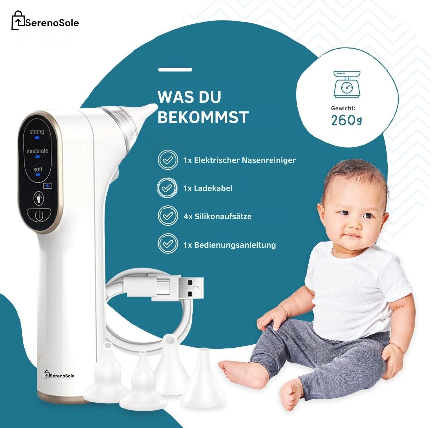 Serenosole™ BreatheEase Neusreiniger | Reinigt de neusholtes voor gemakkelijke ademhaling | Beste oplossing voor verstopte neusbaby 2024