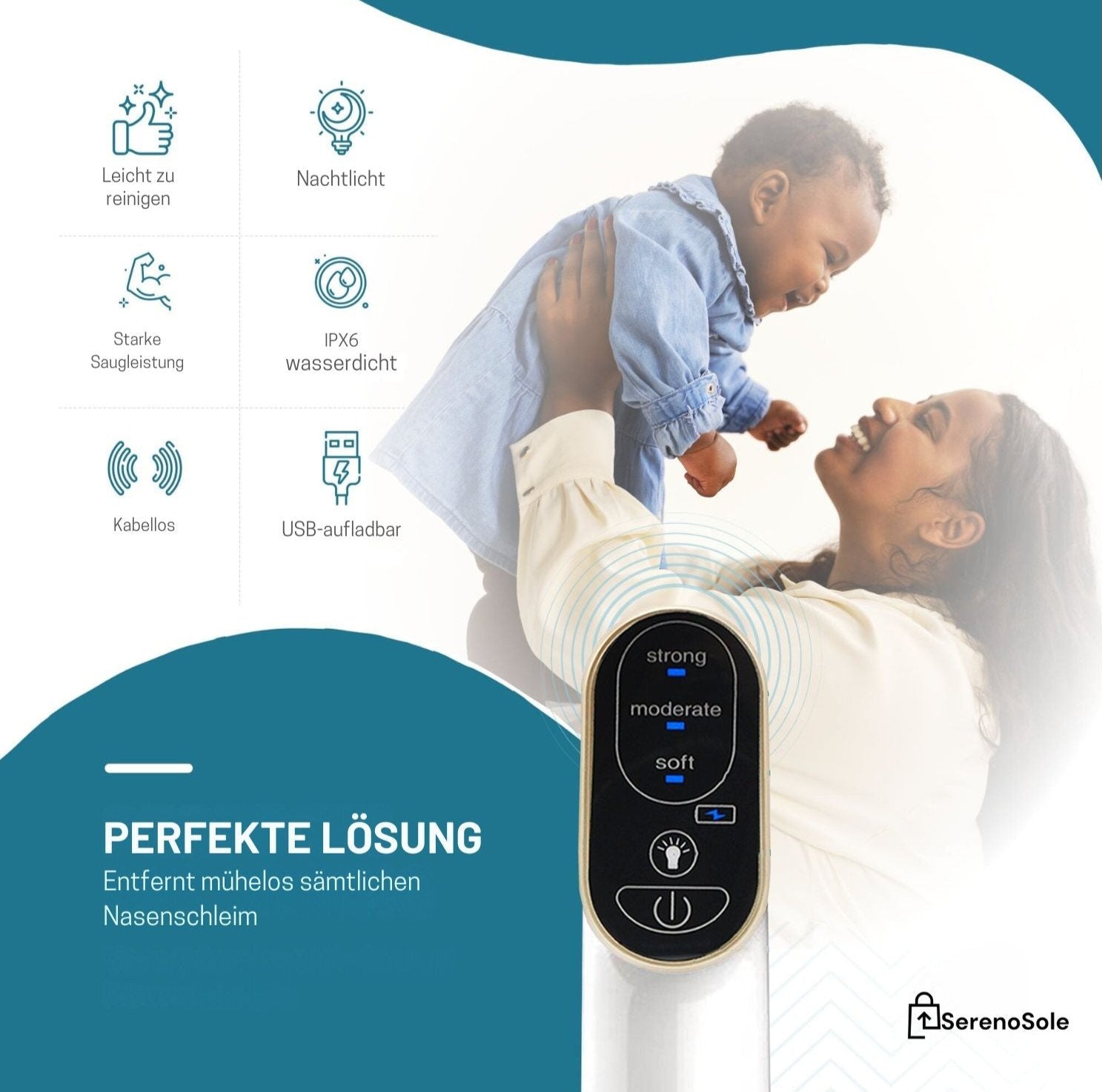 Serenosole™ BreatheEase Neusreiniger | Reinigt de neusholtes voor gemakkelijke ademhaling | Beste oplossing voor verstopte neusbaby 2024