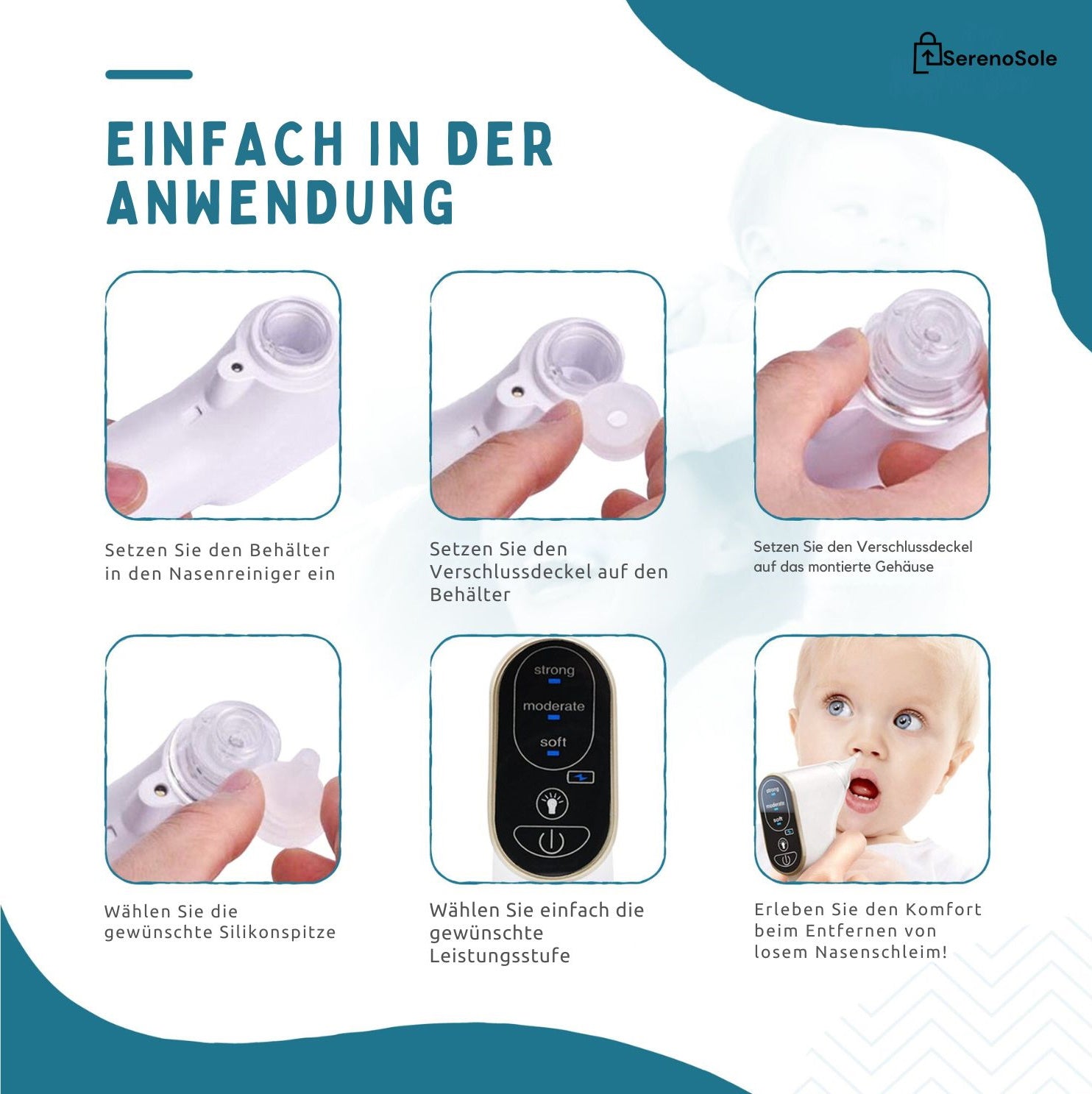 Serenosole™ BreatheEase Neusreiniger | Reinigt de neusholtes voor gemakkelijke ademhaling | Beste oplossing voor verstopte neusbaby 2024