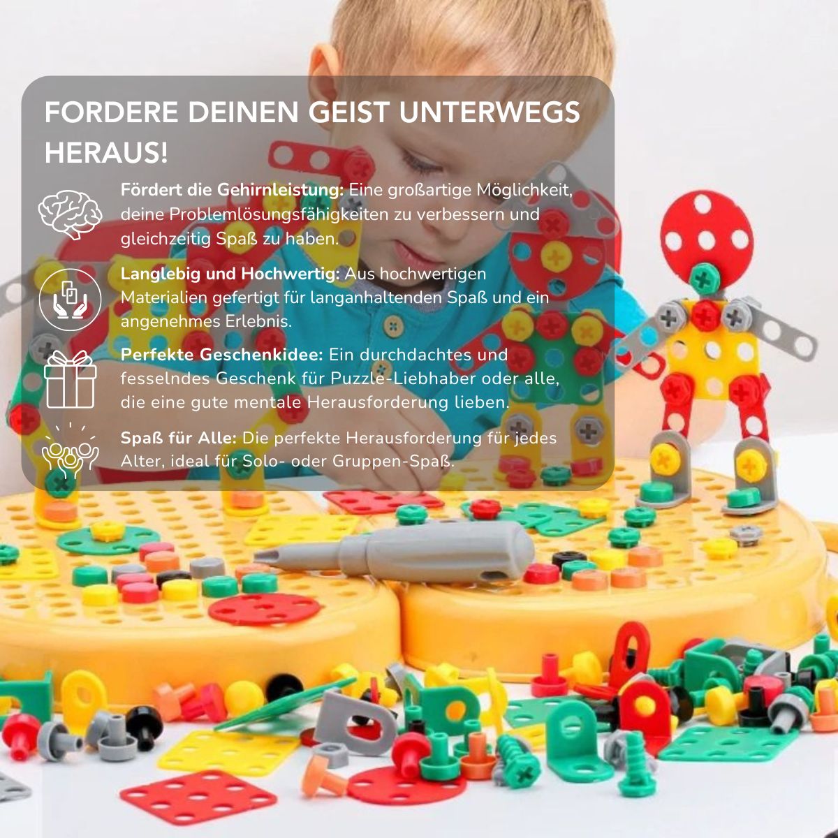 Serenosole™ PuzzlePlay Elektrisches Bohrmaschinen-Spielzeug-Set | Baue dein perfektes Puzzle und mache jedes Teil einzigartig | Das ultimative Puzzle-Erlebnis 2024