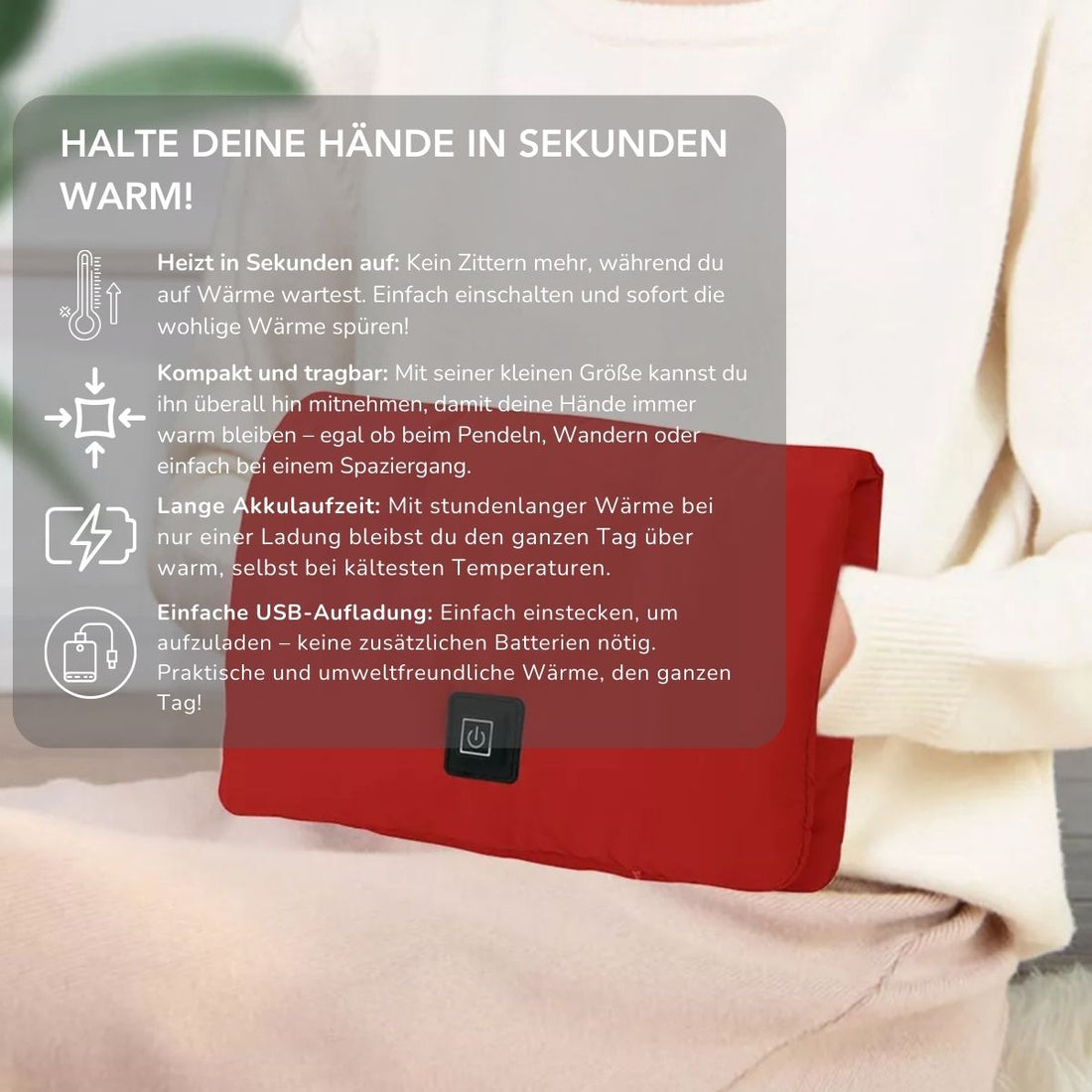 Serenosole™ WarmPulse Schnell aufheizbarer Handwärmer | Hält die Hände warm, ohne zu überhitzen | Schnellster Handwärmer 2024