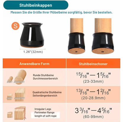 Serenosole™ SoftGlide Silikon-Stuhlbeinschoner | Geräuschlose Bewegung und Schutz der Böden vor Kratzern | Beste Lösung gegen Kratzer 2024 (Packung mit 12 Stück | 1+1 GRATIS)